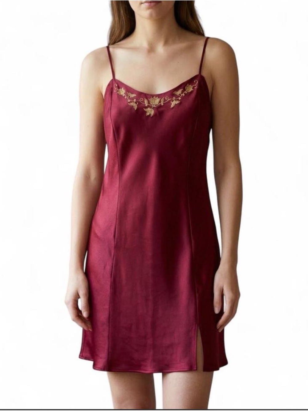 ✨ RARE Vintage 90s Victoria’s Secret Gold Embroidered Silk Slip Dress ✨